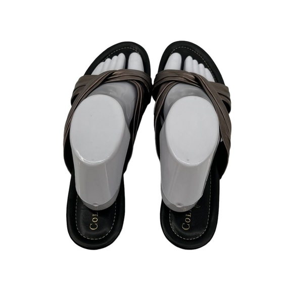 Cole Haan Bronze Metallic Criss Cross Strap Thong Wedge Sandals Size 11 Women’s - Picture 6 of 10